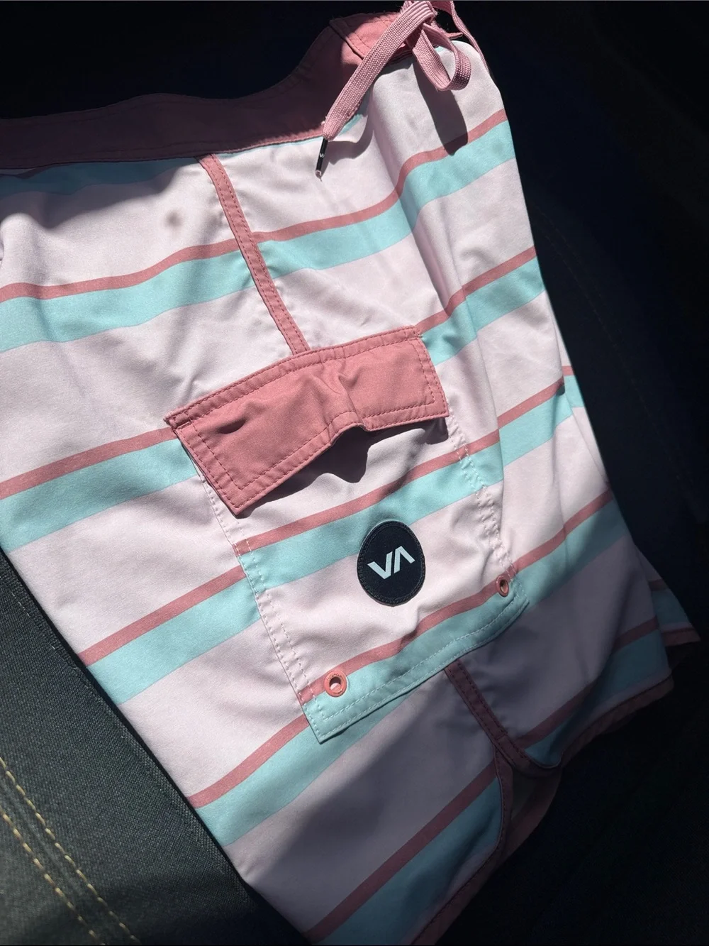 RVCA Men’s Pink and Aqua Striped Board Shorts Size 31